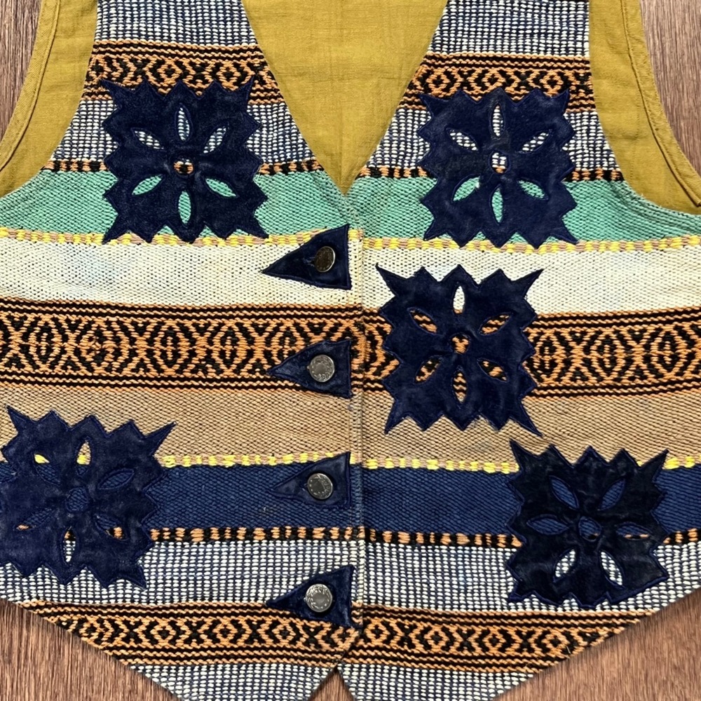 Jane Ashley Vintage Southwestern Woven Vest Cotton Applique Mustard - Picture 3 of 10